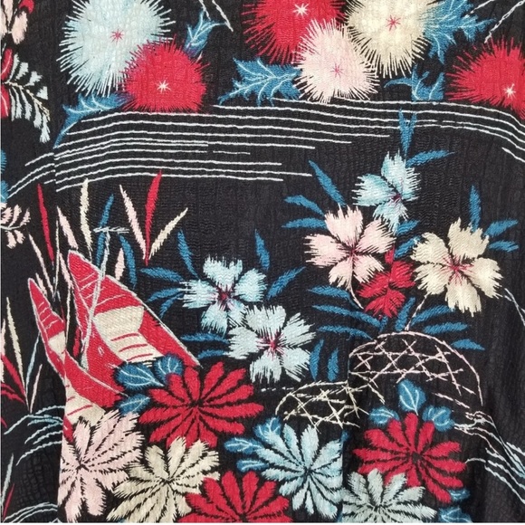 Citron Santa Monica 100% Silk Asian Print Mandarin Collar Blouse Size PS Kimono - Picture 2 of 6